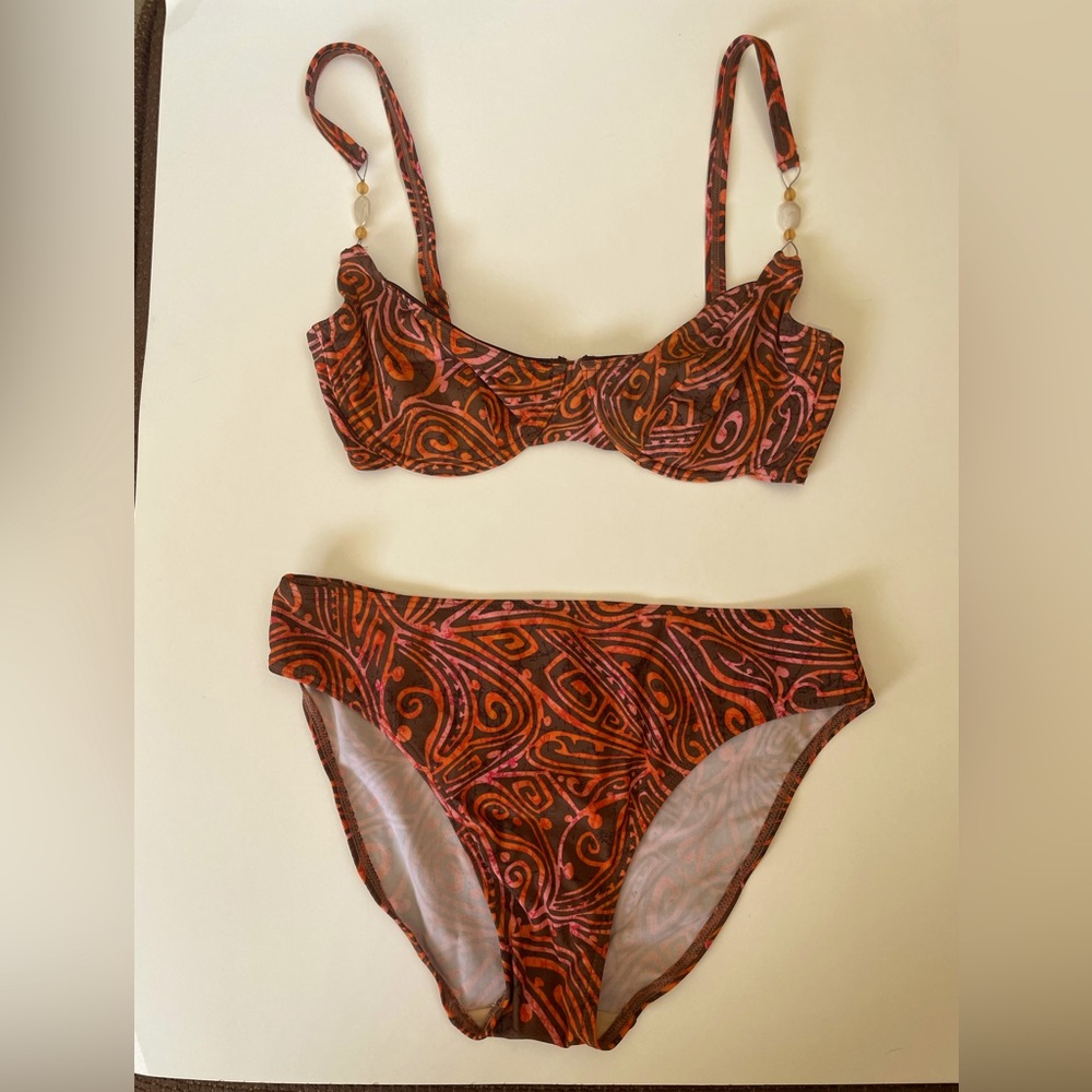 Tribal bikini with stone detail on straps. Size small